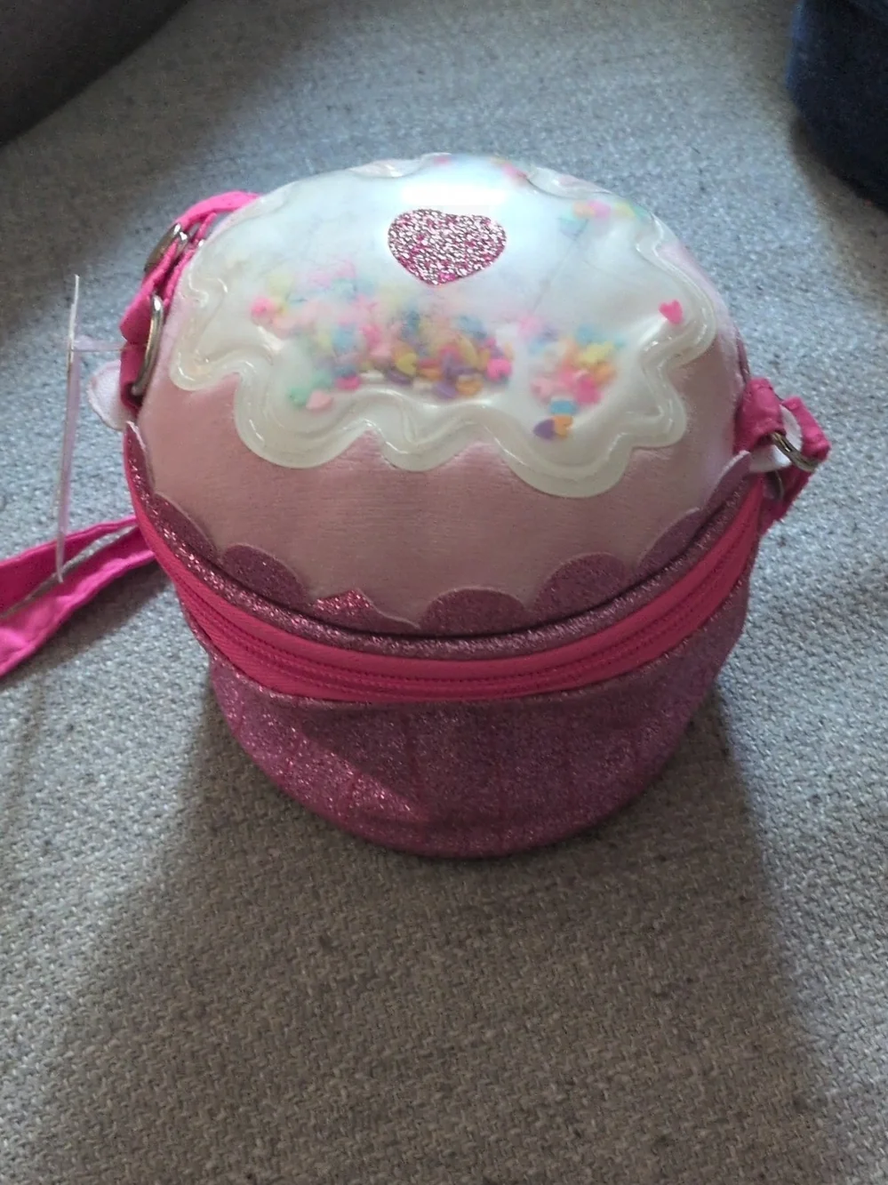 Pink Glitter Cupcake Crossbody Bag